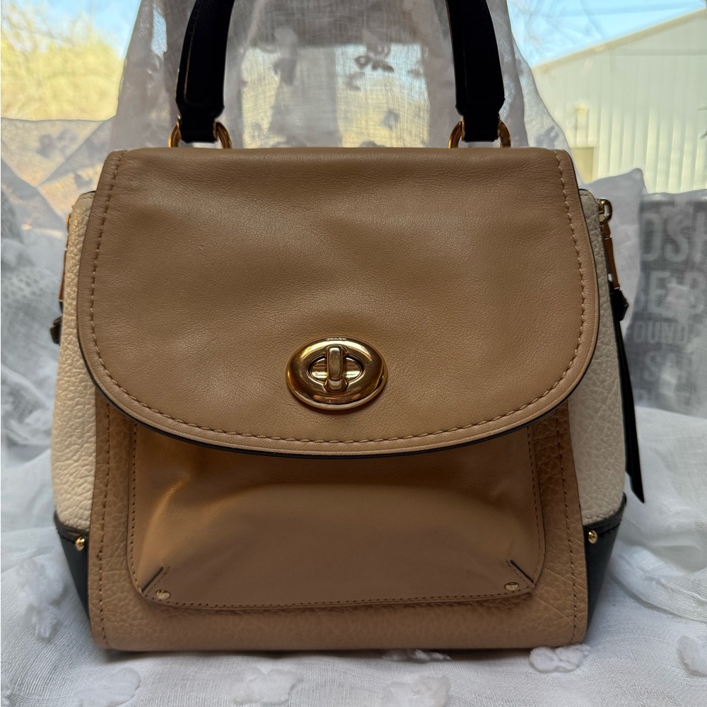 Tan and Cream Backpack with Structured Design